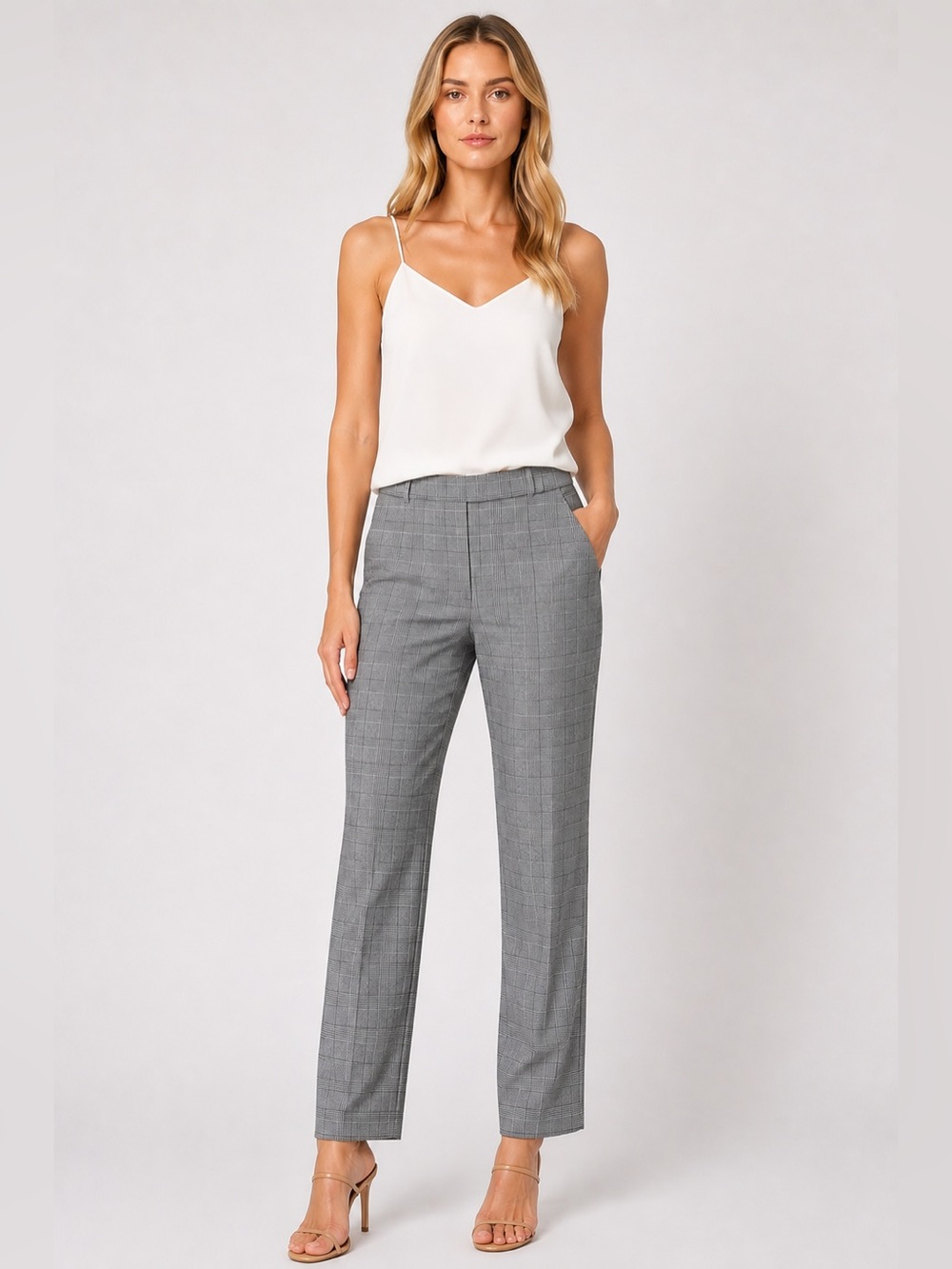 Joie Pants High Rise Straight Leg Size 12 Plaid Career Stretch Work Trousers New